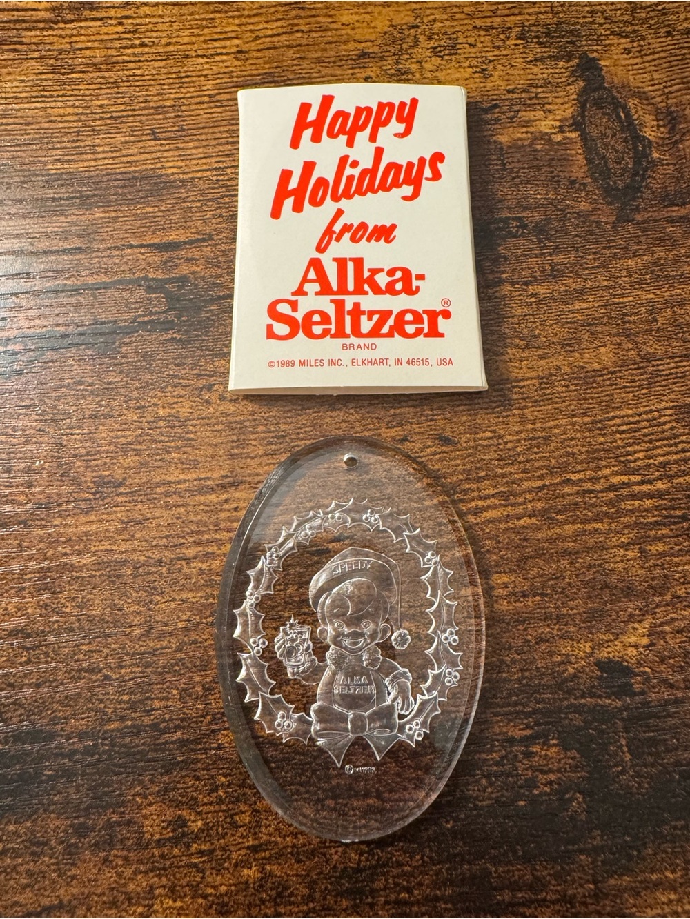 Vintage Happy Holidays From Alka-Seltzer Speedy Christmas Ornament & Slipcover